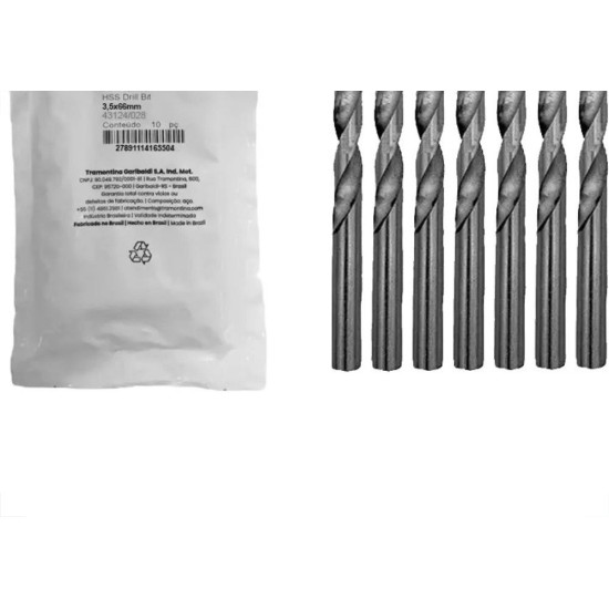 Broca Aco Rapido Tramontina Basic 3,5Mm Pacote Com 10 Pecas - 43124/028 - Kit C/10 Pecas Broca Aco Rapido Tramontina Basic 3,5Mm Pacote Com 10 Pecas - 43124/028 - Kit C/10 Pecas