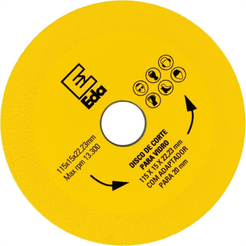 Disco Corte Para Vidro Eda 115 X 15 X 22,23Mm Com Adaptador 20Mm - 0Qb Disco Corte Para Vidro Eda 115 X 15 X 22,23Mm Com Adaptador 20Mm - 0Qb