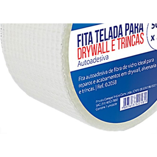 Fita Telada Compel Fibra De Vidro Para Drywall E Trincas Autoadesiva 50Mm X 20M Fita Telada Compel Fibra De Vidro Para Drywall E Trincas Autoadesiva 50Mm X 20M
