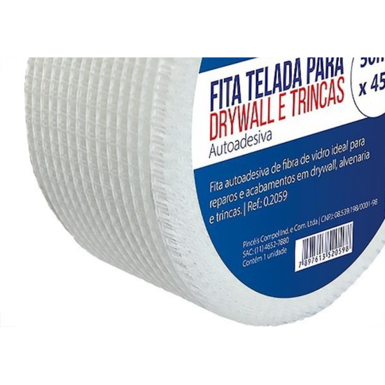 Fita Telada Compel Fibra De Vidro Para Drywall E Trincas Autoadesiva 50Mm X 45M Fita Telada Compel Fibra De Vidro Para Drywall E Trincas Autoadesiva 50Mm X 45M