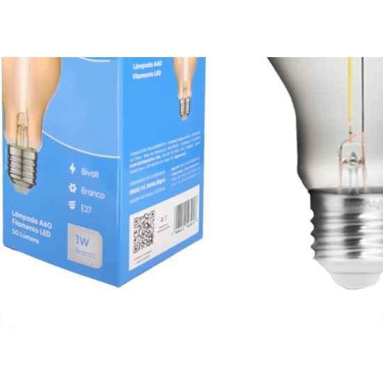 Lampada Filamento De Led Elgin A60 - 1W. 50Lm E-27 Bivolt Branco Lampada Filamento De Led Elgin A60 - 1W. 50Lm E-27 Bivolt Branco