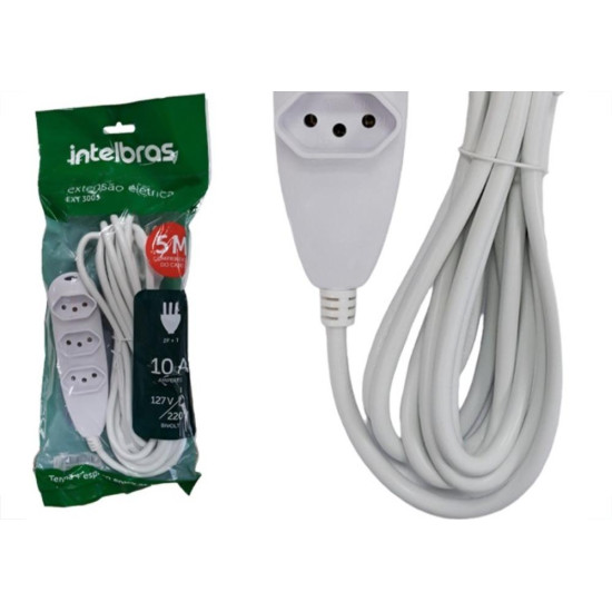 Extensao Intelbras 3 Tomadas 2 Polos + Terra 10A. Branca 5M. - 4830146 Extensao Intelbras 3 Tomadas 2 Polos + Terra 10A. Branca 5M. - 4830146