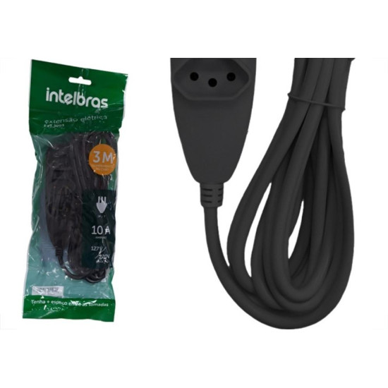 Extensao Intelbras 3 Tomadas 2 Polos + Terra 10A. Preta 3M. - 4830148 Extensao Intelbras 3 Tomadas 2 Polos + Terra 10A. Preta 3M. - 4830148