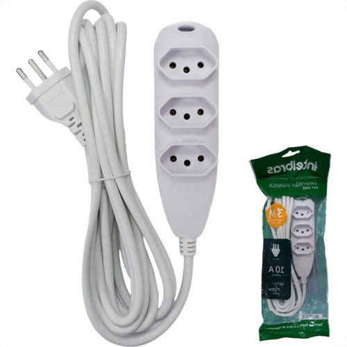Extensao Intelbras 3 Tomadas 2 Polos + Terra 10A. Branca 3M. - 4830153 Extensao Intelbras 3 Tomadas 2 Polos + Terra 10A. Branca 3M. - 4830153
