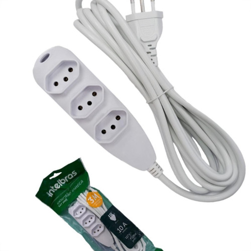 Extensao Intelbras 3 Tomadas 2 Polos + Terra 10A. Branca 3M. - 4830153 Extensao Intelbras 3 Tomadas 2 Polos + Terra 10A. Branca 3M. - 4830153