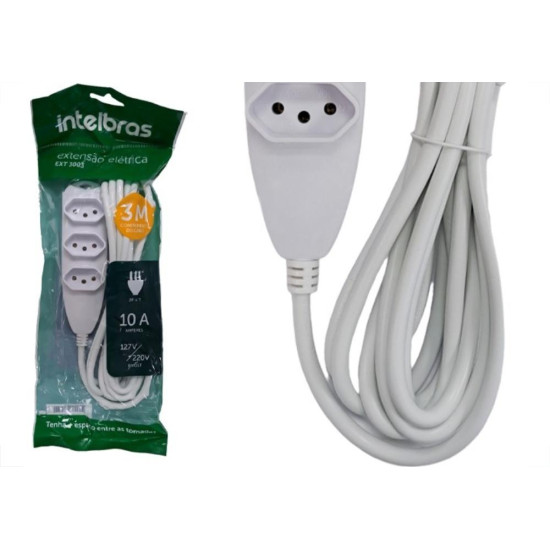 Extensao Intelbras 3 Tomadas 2 Polos + Terra 10A. Branca 3M. - 4830153 Extensao Intelbras 3 Tomadas 2 Polos + Terra 10A. Branca 3M. - 4830153