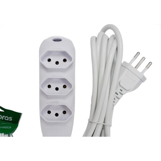Extensao Intelbras 3 Tomadas 2 Polos + Terra 10A. Branca 3M. - 4830153 Extensao Intelbras 3 Tomadas 2 Polos + Terra 10A. Branca 3M. - 4830153