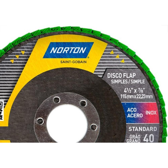 Disco Flap Norton 4.1/2'' - Grao 40 Standard - Kit C/10 Pecas