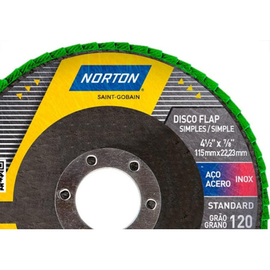 Disco Flap Norton 4.1/2'' - Grao 120 Standard - Kit C/10 Pecas