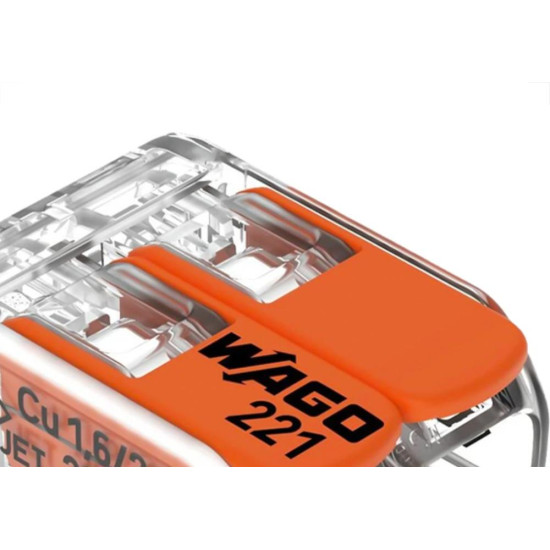 Conector Wago Emenda 2 Polos - 4Mm - 32A. - 221-412 - Kit C/100 Pecas Conector Wago Emenda 2 Polos - 4Mm - 32A. - 221-412 - Kit C/100 Pecas