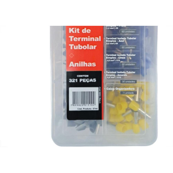 Terminal Kit Sforplast - Anilhas + Terminais Tubulares Pre Isolados Com 321 Pecas - 5744