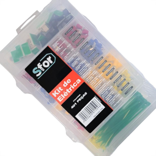 Terminal Kit De Eletrica Sforplast - Abracadeiras-Clips-Terminais Femea E Macho Pre Isolados Com 401 Pecas - 5743