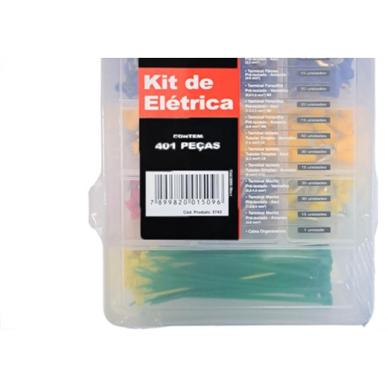 Terminal Kit De Eletrica Sforplast - Abracadeiras-Clips-Terminais Femea E Macho Pre Isolados Com 401 Pecas - 5743