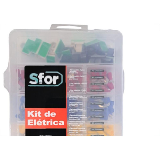 Terminal Kit De Eletrica Sforplast - Abracadeiras-Clips-Terminais Femea E Macho Pre Isolados Com 401 Pecas - 5743