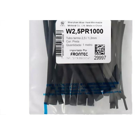 Tubo Termocontratil 2,5Mm / 1,30Mm Preto Pacote Com 1 Metro - W2,5Pr1000 Tubo Termocontratil 2,5Mm / 1,30Mm Preto Pacote Com 1 Metro - W2,5Pr1000