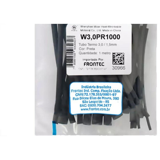 Tubo Termocontratil 3Mm / 1,5Mm Preto Pacote Com 1 Metro - W3,0Pr1000 Tubo Termocontratil 3Mm / 1,5Mm Preto Pacote Com 1 Metro - W3,0Pr1000