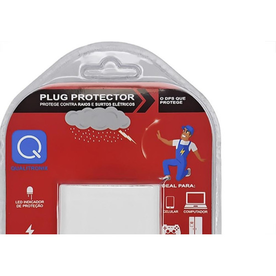 Plug Protetor De Tensao Qualitronix 2 Polos 10A. Branco - Qpp01B