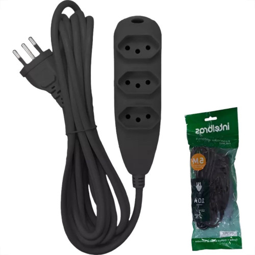 Extensao Intelbras 3 Tomadas 2 Polos + Terra 10A. Preta 5M. - 4830169 Extensao Intelbras 3 Tomadas 2 Polos + Terra 10A. Preta 5M. - 4830169