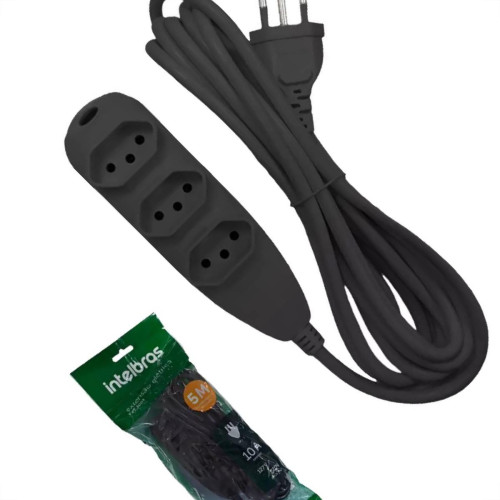 Extensao Intelbras 3 Tomadas 2 Polos + Terra 10A. Preta 5M. - 4830169 Extensao Intelbras 3 Tomadas 2 Polos + Terra 10A. Preta 5M. - 4830169