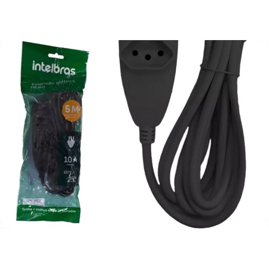 Extensao Intelbras 3 Tomadas 2 Polos + Terra 10A. Preta 5M. - 4830169 Extensao Intelbras 3 Tomadas 2 Polos + Terra 10A. Preta 5M. - 4830169