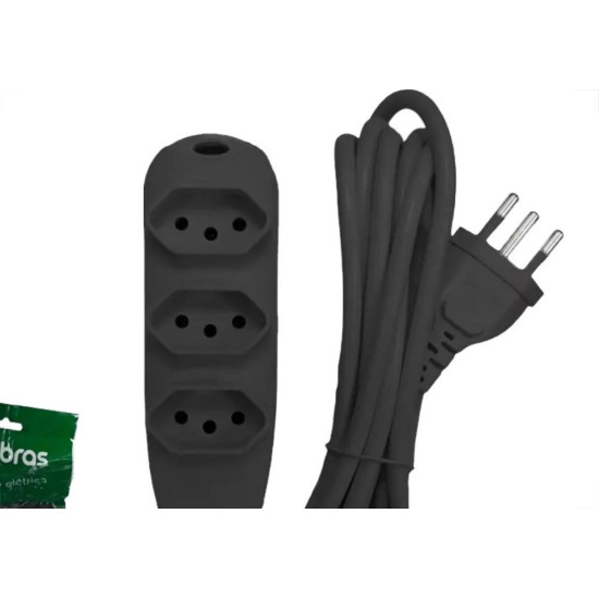Extensao Intelbras 3 Tomadas 2 Polos + Terra 10A. Preta 5M. - 4830169 Extensao Intelbras 3 Tomadas 2 Polos + Terra 10A. Preta 5M. - 4830169