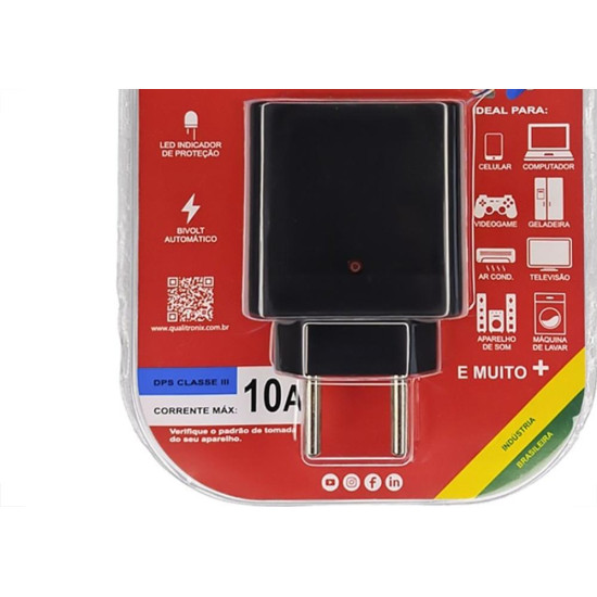 Plug Protetor De Tensao Qualitronix 2 Polos 10A. Preto - Qpp01P Plug Protetor De Tensao Qualitronix 2 Polos 10A. Preto - Qpp01P