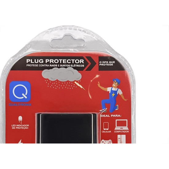 Plug Protetor De Tensao Qualitronix 2 Polos 10A. Preto - Qpp01P Plug Protetor De Tensao Qualitronix 2 Polos 10A. Preto - Qpp01P