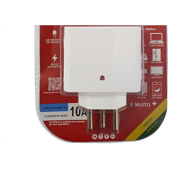 Plug Protetor De Tensao Qualitronix 2 Polos + Terra 10A. Branco - Qpp03B Plug Protetor De Tensao Qualitronix 2 Polos + Terra 10A. Branco - Qpp03B
