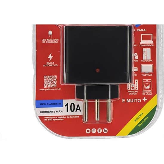 Plug Protetor De Tensao Qualitronix 2 Polos + Terra 10A. Preto - Qpp03P Plug Protetor De Tensao Qualitronix 2 Polos + Terra 10A. Preto - Qpp03P