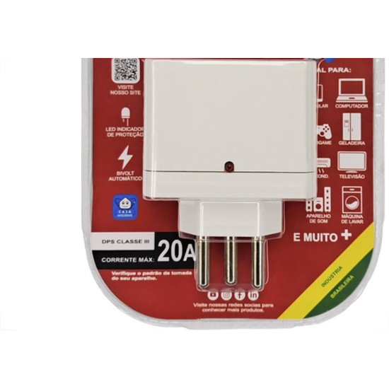 Plug Protetor De Tensao Qualitronix 2 Polos + Terra 20A. Branco Plug Protetor De Tensao Qualitronix 2 Polos + Terra 20A. Branco