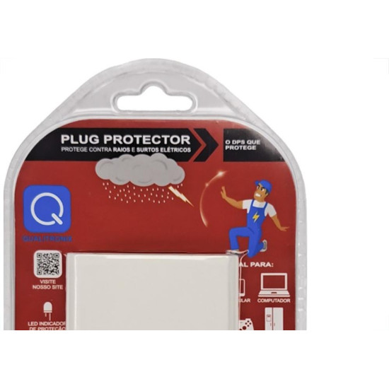 Plug Protetor De Tensao Qualitronix 2 Polos + Terra 20A. Branco Plug Protetor De Tensao Qualitronix 2 Polos + Terra 20A. Branco