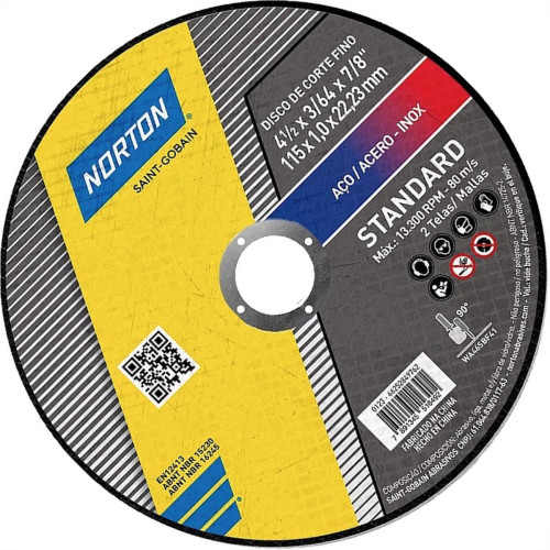 Disco Aco Inox Norton Standart - 4.1/2''X1,0''X7/8'' - Fino Disco Aco Inox Norton Standart - 4.1/2''X1,0''X7/8'' - Fino