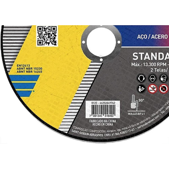 Disco Aco Inox Norton Standart - 4.1/2''X1,0''X7/8'' - Fino Disco Aco Inox Norton Standart - 4.1/2''X1,0''X7/8'' - Fino