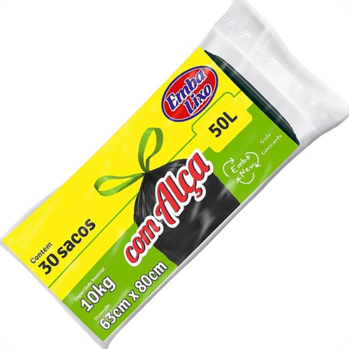 Saco De Lixo Embalixo Com Alca 50L 63X80Cm Preto Pacote Com 30 Sacos Saco De Lixo Embalixo Com Alca 50L 63X80Cm Preto Pacote Com 30 Sacos