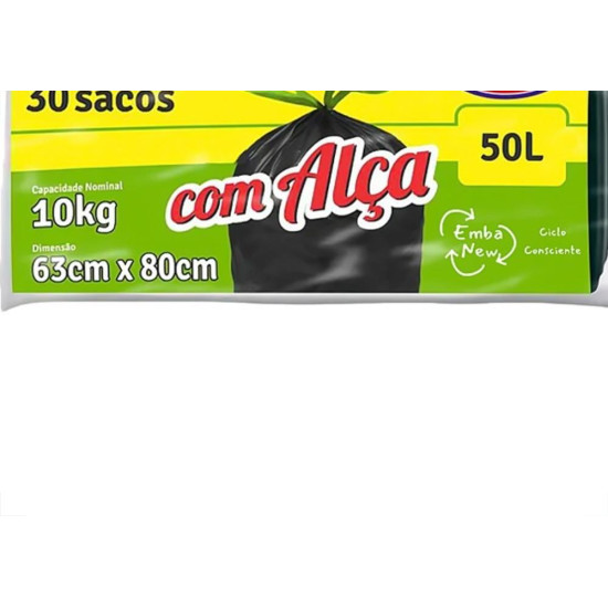 Saco De Lixo Embalixo Com Alca 50L 63X80Cm Preto Pacote Com 30 Sacos Saco De Lixo Embalixo Com Alca 50L 63X80Cm Preto Pacote Com 30 Sacos