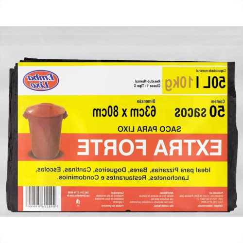 Saco De Lixo Embalixo Extra Forte 50L 63X80Cm Preto Pacote Com 50 Sacos Saco De Lixo Embalixo Extra Forte 50L 63X80Cm Preto Pacote Com 50 Sacos