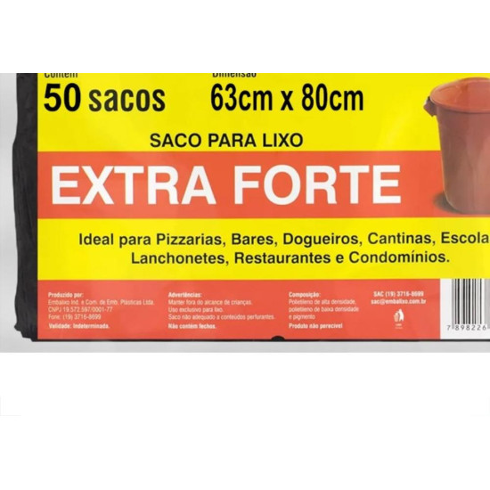Saco De Lixo Embalixo Extra Forte 50L 63X80Cm Preto Pacote Com 50 Sacos Saco De Lixo Embalixo Extra Forte 50L 63X80Cm Preto Pacote Com 50 Sacos