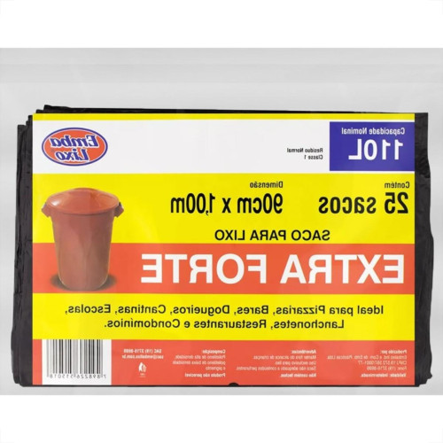 Saco De Lixo Embalixo Extra Forte 110L 90X100Cm Preto Pacote Com 25 Sacos Saco De Lixo Embalixo Extra Forte 110L 90X100Cm Preto Pacote Com 25 Sacos