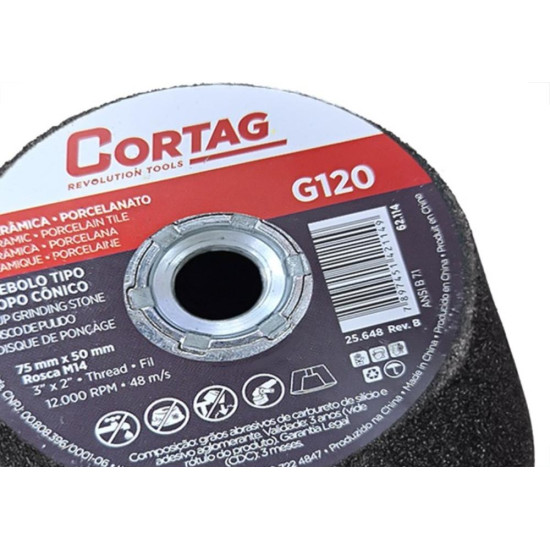 Rebolo Cortag Conico 75Mm X 50Mm Rosca M14 - G-120 - 62114 Rebolo Cortag Conico 75Mm X 50Mm Rosca M14 - G-120 - 62114