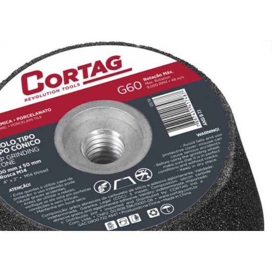 Rebolo Cortag Conico 100Mm X 50Mm Rosca M14 G-60 - 61748 Rebolo Cortag Conico 100Mm X 50Mm Rosca M14 G-60 - 61748