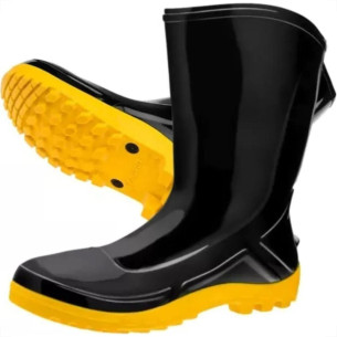 Bota Galocha Pvc Marluvas Vulcaflex Preta/Amarela No.38 Sem Meia