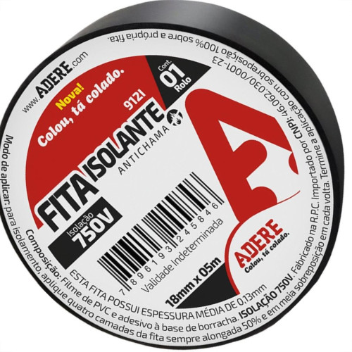 Fita Isolante Adere 5M Preta - Kit C/6 Pecas Fita Isolante Adere 5M Preta - Kit C/6 Pecas