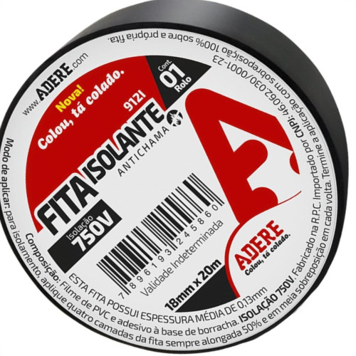 Fita Isolante Adere 20M Preta - Kit C/6 Pecas Fita Isolante Adere 20M Preta - Kit C/6 Pecas
