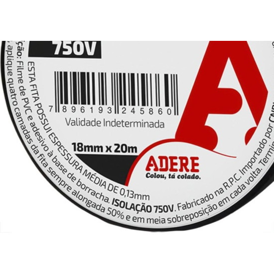 Fita Isolante Adere 20M Preta - Kit C/6 Pecas Fita Isolante Adere 20M Preta - Kit C/6 Pecas