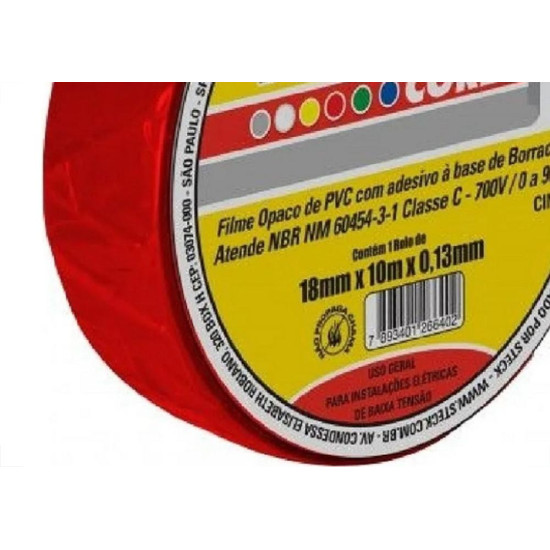 Fita Isolante Steck 10M Vermelho - Sft1310Vm - Kit C/10 Pecas