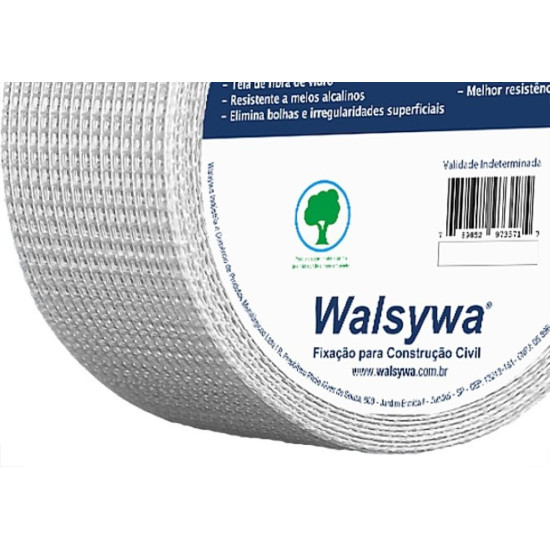 Fita Telada Walsywa Waltape Fibra De Vidro Para Juntas De Drywall E Trincas Autoadesiva 48Mm X 90M - 560023