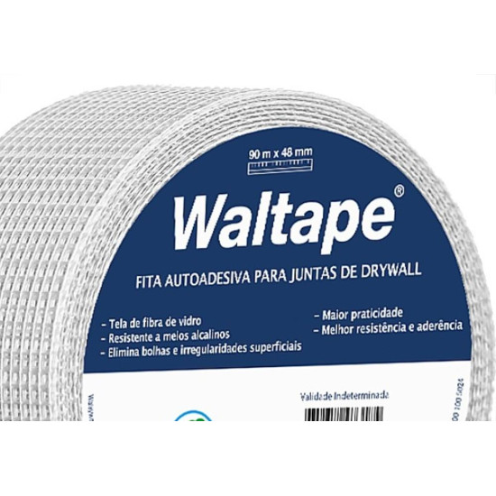 Fita Telada Walsywa Waltape Fibra De Vidro Para Juntas De Drywall E Trincas Autoadesiva 48Mm X 90M - 560023