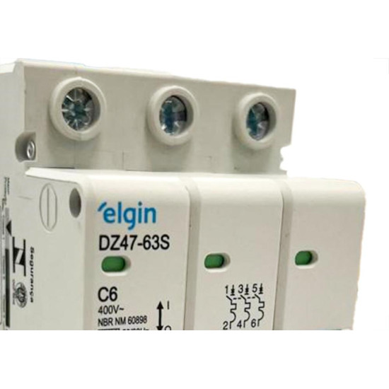Disjuntor Elgin ''Din'' Tripolar Dz47-63S - 6A. Disjuntor Elgin ''Din'' Tripolar Dz47-63S - 6A.
