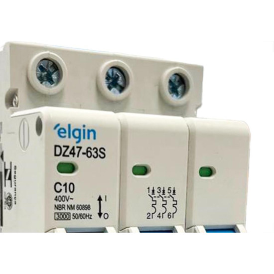 Disjuntor Elgin ''Din'' Tripolar Dz47-63S - 10A. Disjuntor Elgin ''Din'' Tripolar Dz47-63S - 10A.