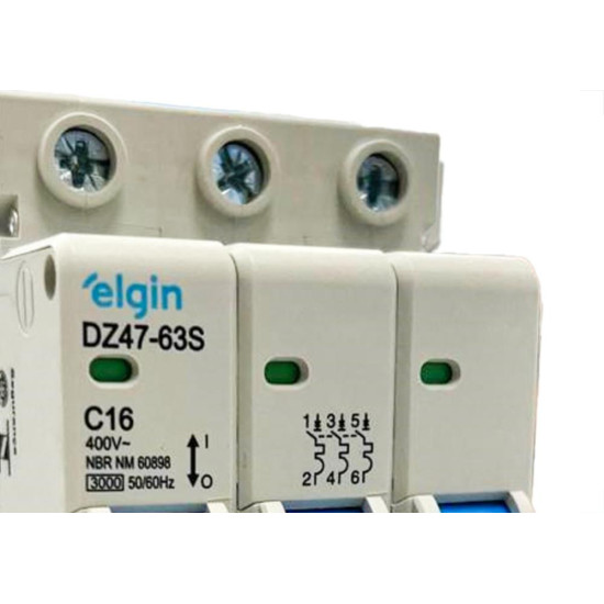Disjuntor Elgin ''Din'' Tripolar Dz47-63S - 16A. Disjuntor Elgin ''Din'' Tripolar Dz47-63S - 16A.